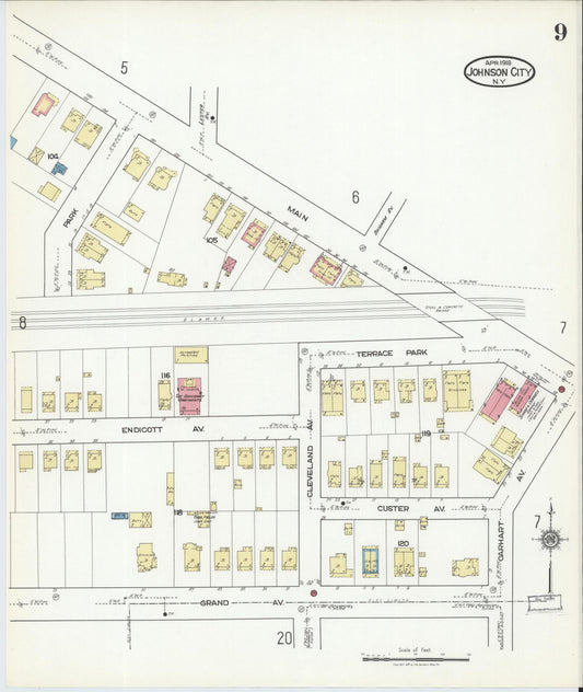 Sanborn Fire Insurance Map from Johnson City, Broome County, New York (1918), Sheet #0009 - Historic Sanborn Fire Insurance Map Print, vintage old map wall art, antique decor, genealogy gift, New York New York map