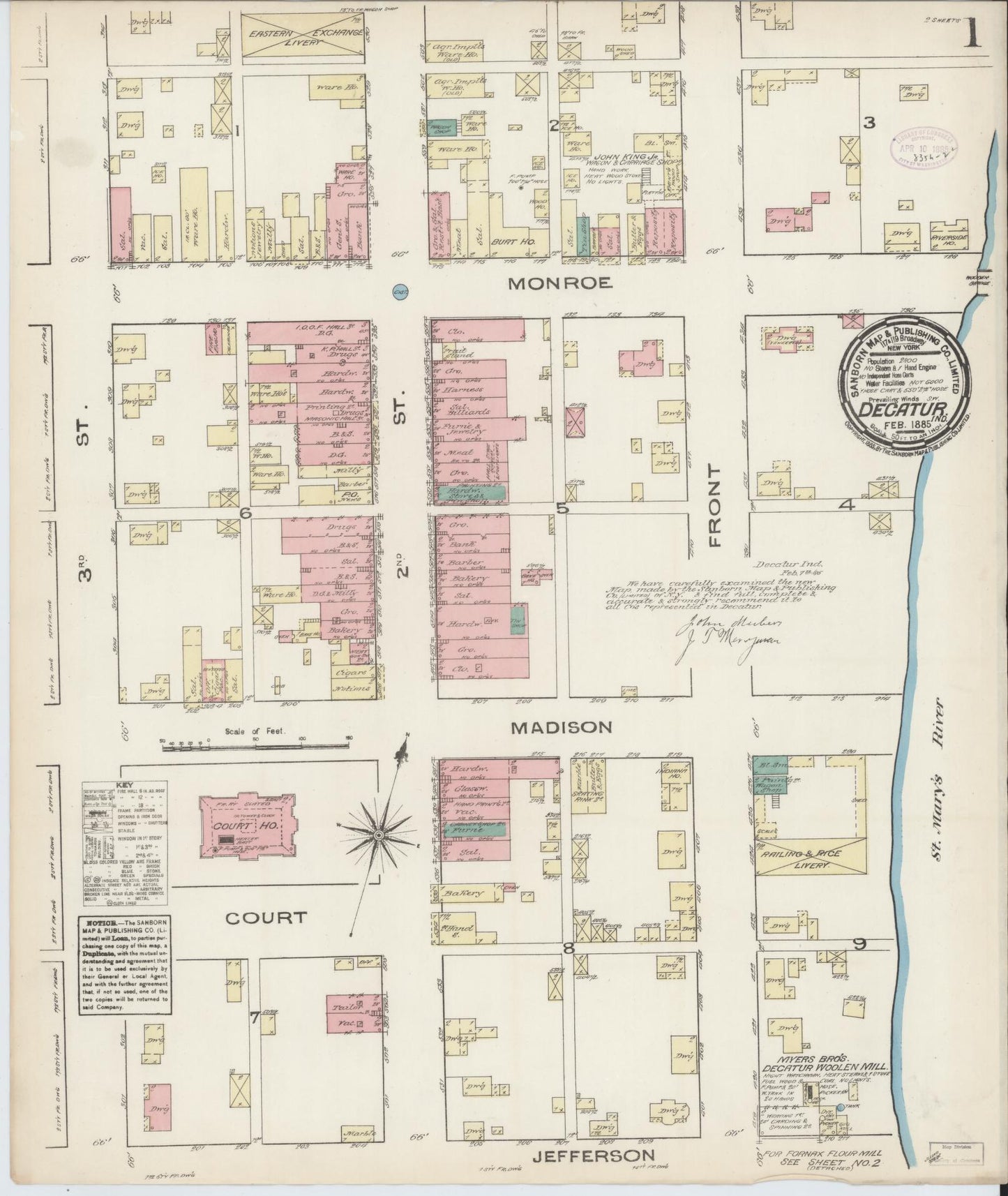 Sanborn Fire Insurance Map from Decatur, Adams County, Indiana (1885), Sheet #0001 - Complete Map Set gallery image, historic Sanborn map, vintage wall art, Indiana Indiana