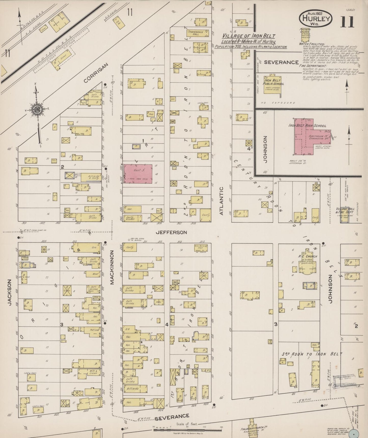 Sanborn Fire Insurance Map from Hurley, Iron County, Wisconsin (1922), Sheet #0011 - Complete Map Set gallery image, historic Sanborn map, vintage wall art, Wisconsin Wisconsin