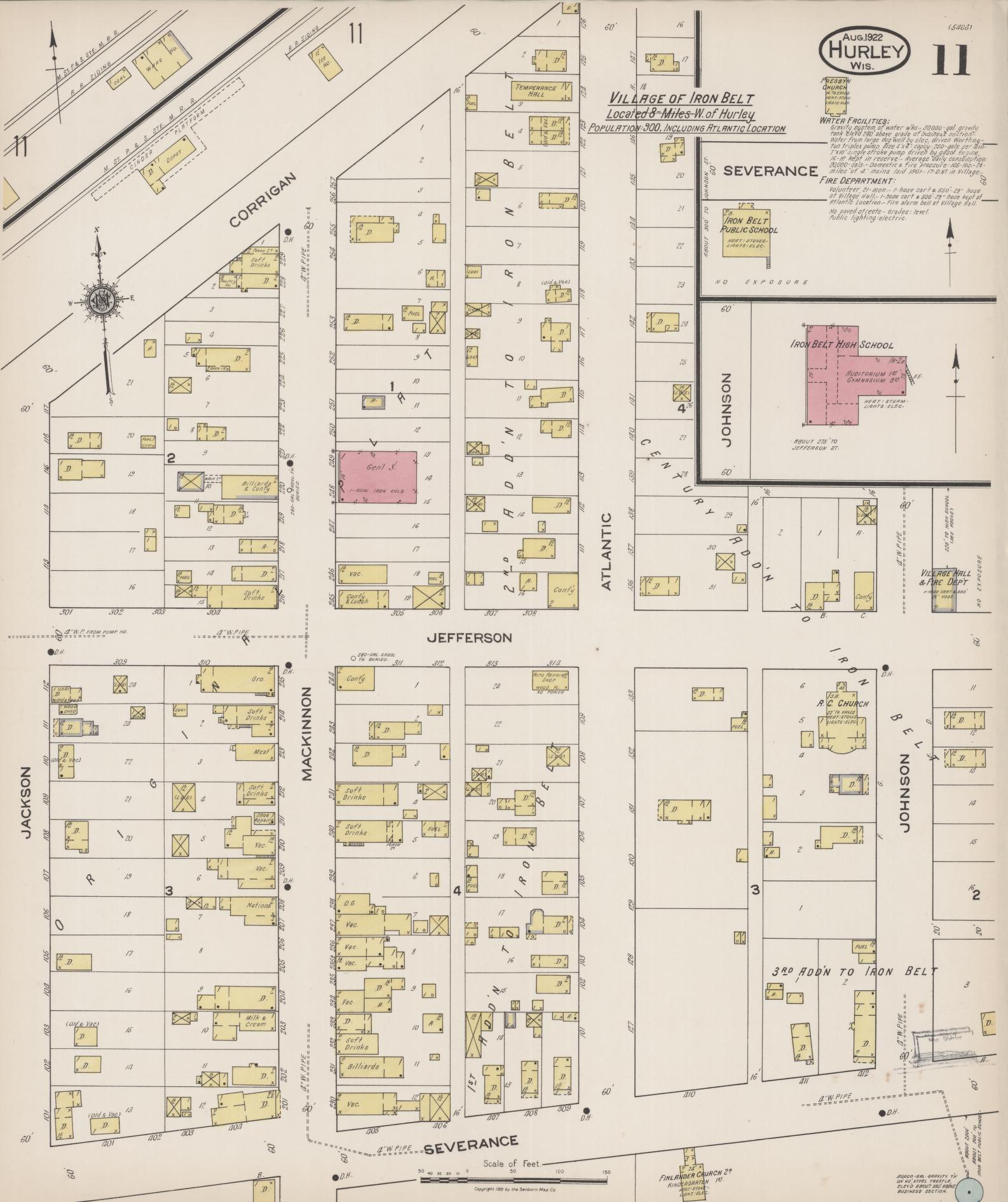 Sanborn Fire Insurance Map from Hurley, Iron County, Wisconsin (1922), Sheet #0011 - Complete Map Set gallery image, historic Sanborn map, vintage wall art, Wisconsin Wisconsin