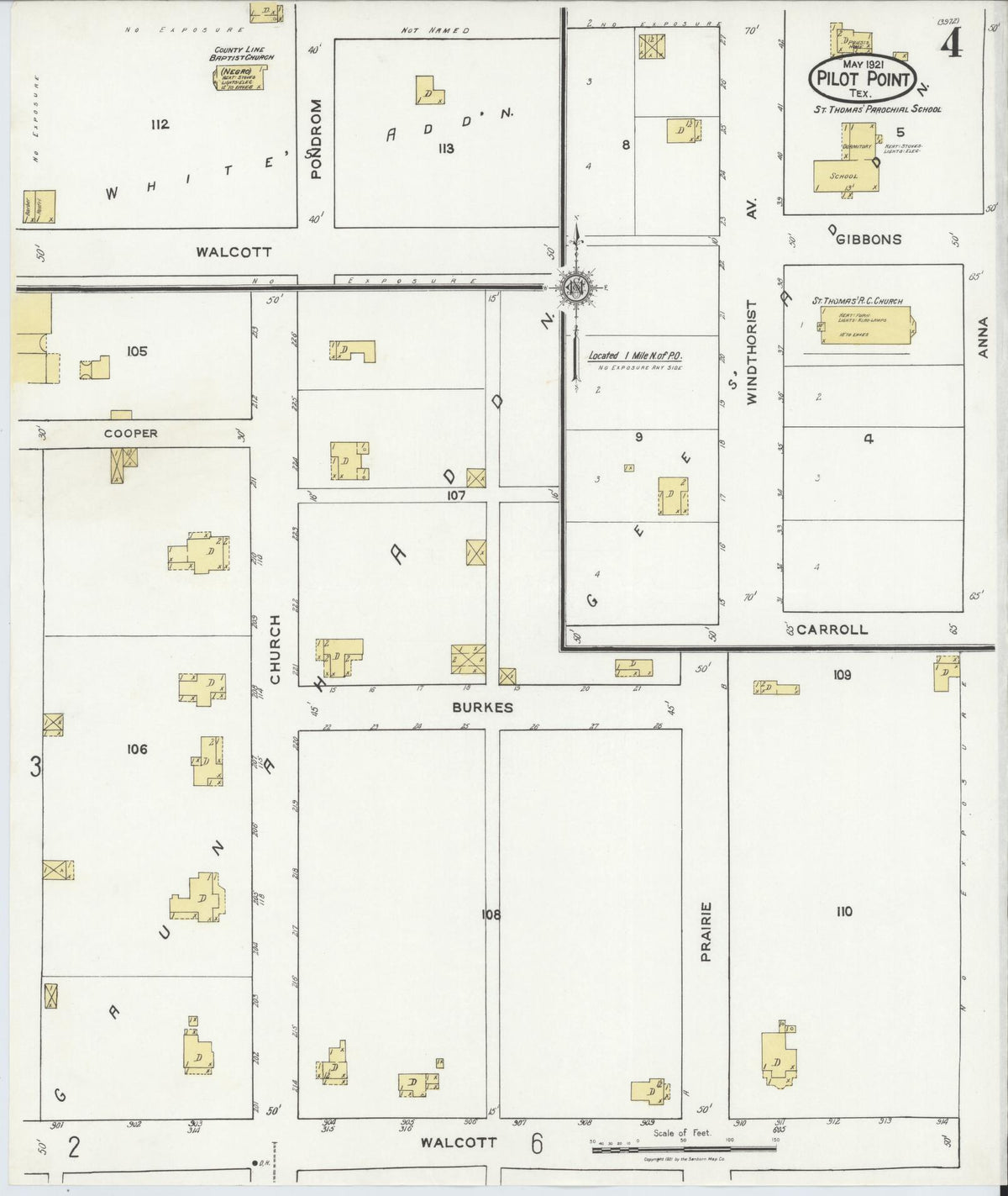 Sanborn Fire Insurance Map from Pilot Point, Denton County, Texas (1921), Sheet #0004 - Historic Sanborn Fire Insurance Map Print, vintage old map wall art, antique decor, genealogy gift, Texas Texas map