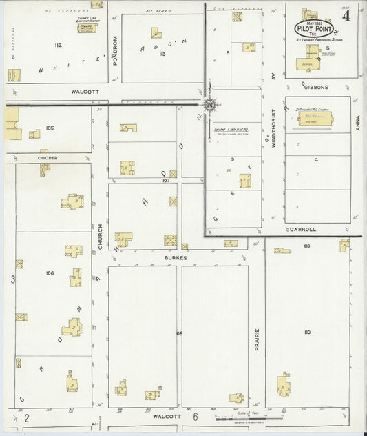 Sanborn Fire Insurance Map from Pilot Point, Denton County, Texas (1921), Sheet #0004 - Historic Sanborn Fire Insurance Map Print, vintage old map wall art, antique decor, genealogy gift, Texas Texas map