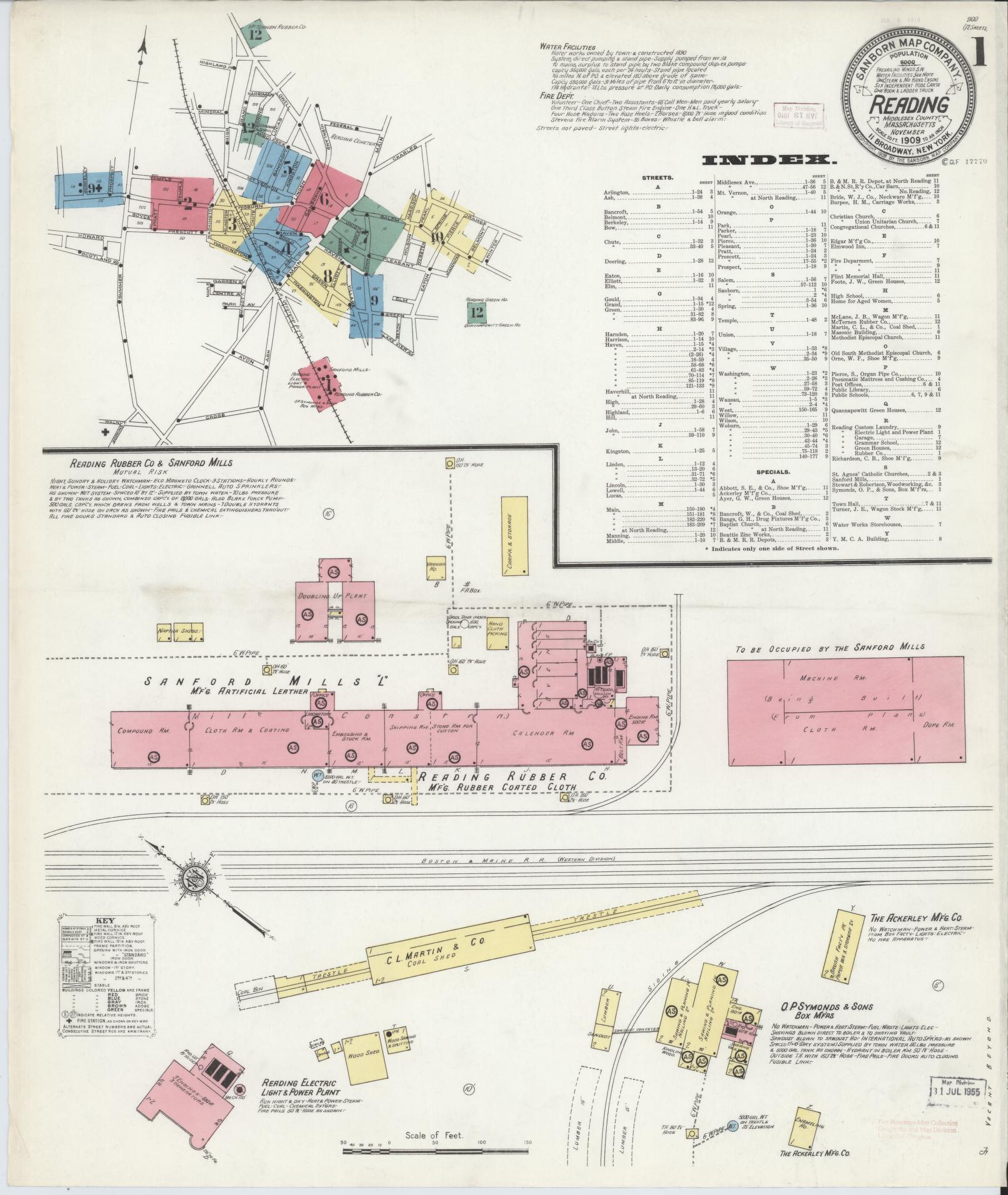 Sanborn Fire Insurance Map from Reading, Middlesex County, Massachusetts (1909), Sheet #0001 - Complete Map Set gallery image, historic Sanborn map, vintage wall art, Massachusetts Massachusetts
