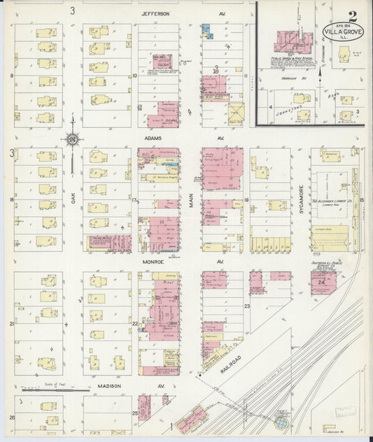 Sanborn Fire Insurance Map from Villa Grove, Douglas County, Illinois (1914), Sheet #0002 - Historic Sanborn Fire Insurance Map Print, vintage old map wall art, antique decor, genealogy gift, Illinois Illinois map
