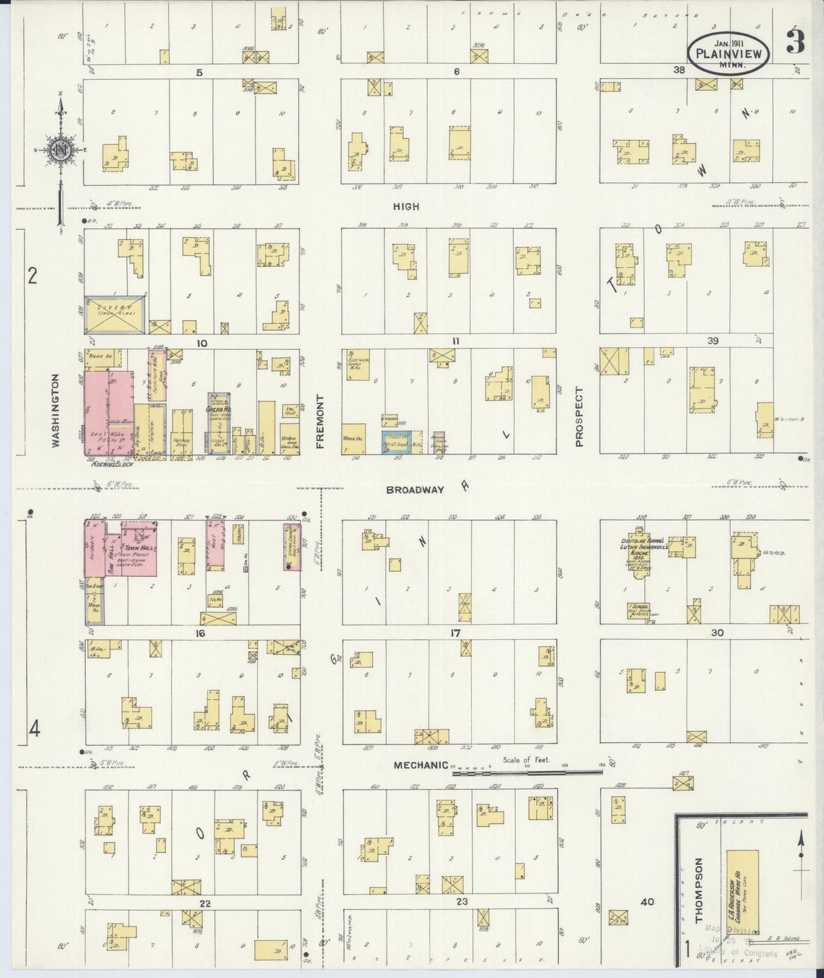 Sanborn Fire Insurance Map from Plainview, Wabasha County, Minnesota (1911), Sheet #0003 - Historic Sanborn Fire Insurance Map Print, vintage old map wall art, antique decor, genealogy gift, Minnesota Minnesota map