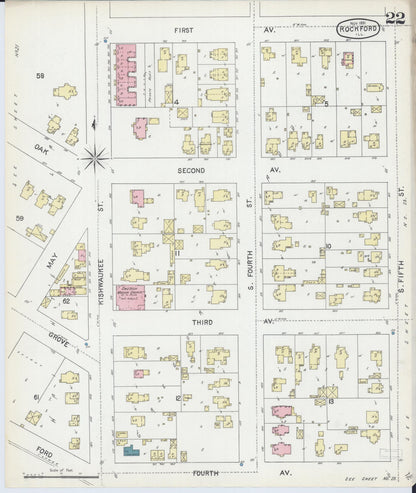 Sanborn Fire Insurance Map from Rockford, Winnebago County, Illinois (1891), Sheet #0022 - Complete Map Set gallery image, historic Sanborn map, vintage wall art, Illinois Illinois