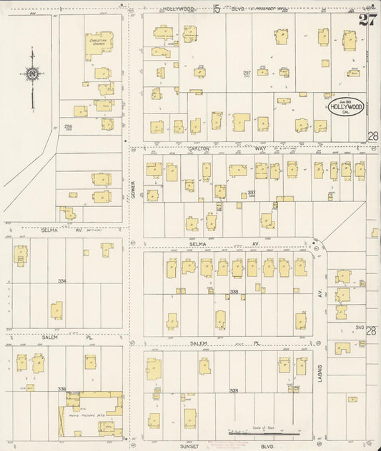 Sanborn Fire Insurance Map from Hollywood, Los Angeles County, California (1913), Sheet #0027 - Historic Sanborn Fire Insurance Map Print, vintage old map wall art, antique decor, genealogy gift, California California map