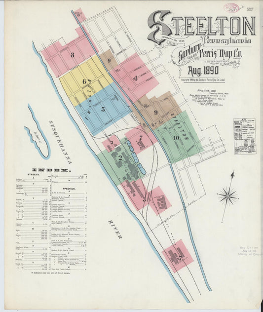 Sanborn Fire Insurance Map from Steelton, Dauphin County, Pennsylvania (1890), Sheet #0001 - Historic Sanborn Fire Insurance Map Print, vintage old map wall art, antique decor, genealogy gift, Pennsylvania Pennsylvania map