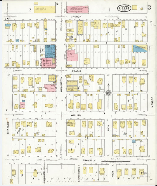 Sanborn Fire Insurance Map from Ellis, Ellis County, Kansas (1920), Sheet #0003 - Historic Sanborn Fire Insurance Map Print, vintage old map wall art, antique decor, genealogy gift, Kansas Kansas map