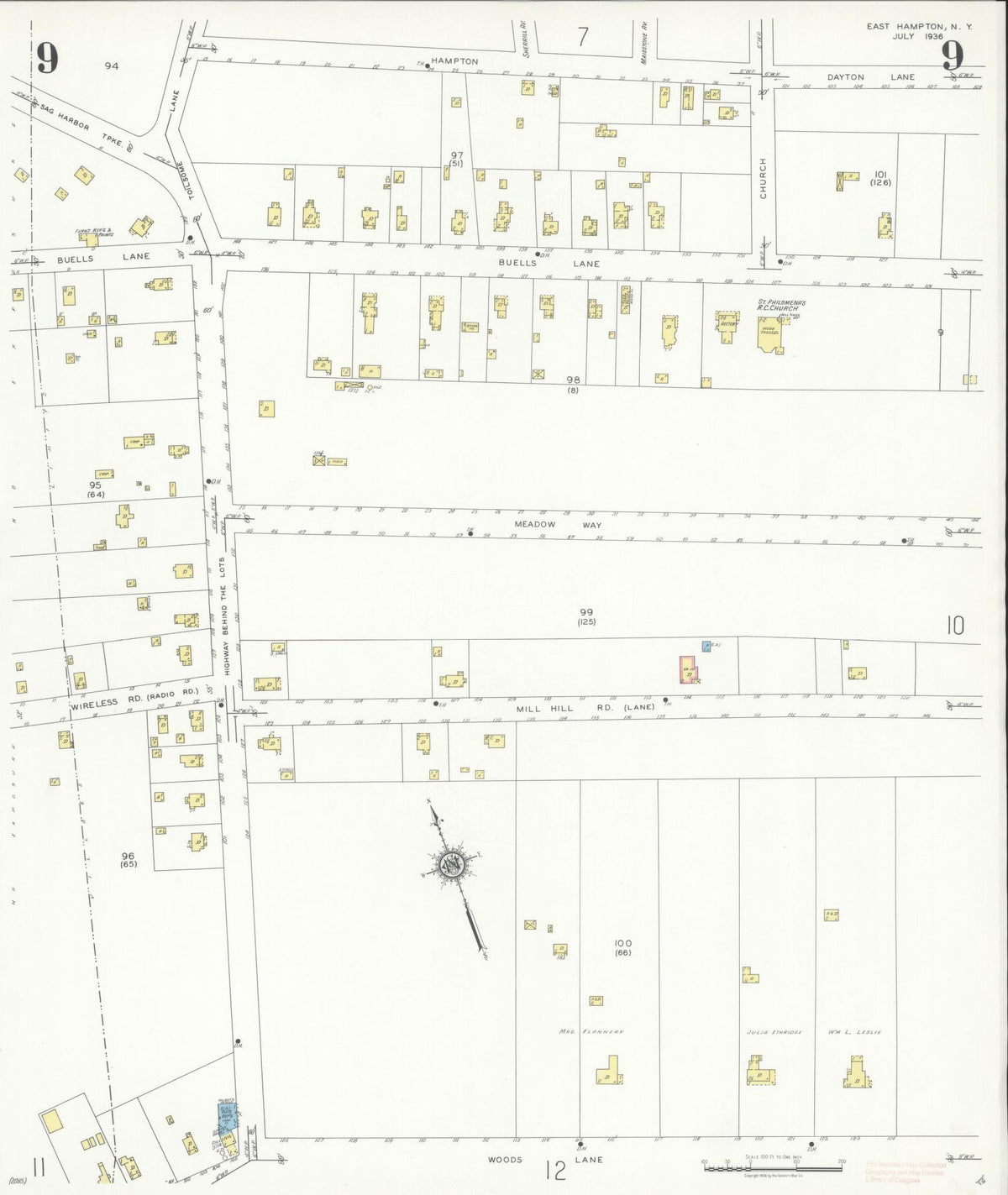 Sanborn Fire Insurance Map from Easthampton, Suffolk County, New York (1936), Sheet #0009 - Complete Map Set gallery image, historic Sanborn map, vintage wall art, New York New York