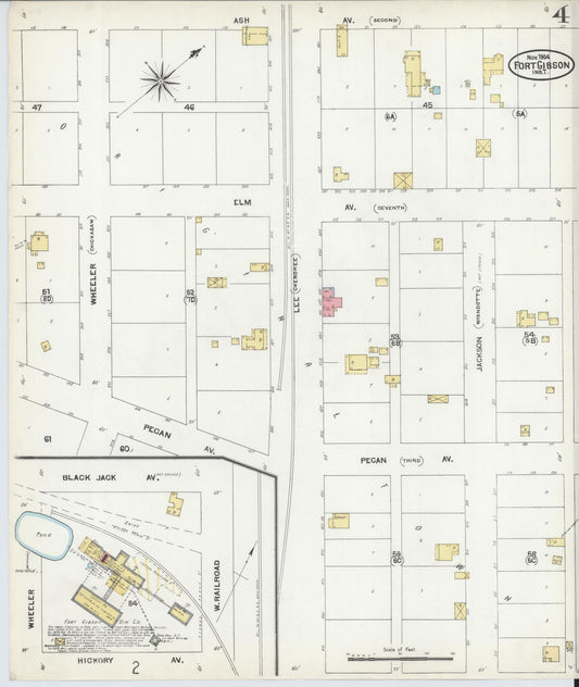 Sanborn Fire Insurance Map from Fort Gibson, Muskogee County, Oklahoma (1904), Sheet #0004 - Historic Sanborn Fire Insurance Map Print, vintage old map wall art, antique decor, genealogy gift, Oklahoma Oklahoma map
