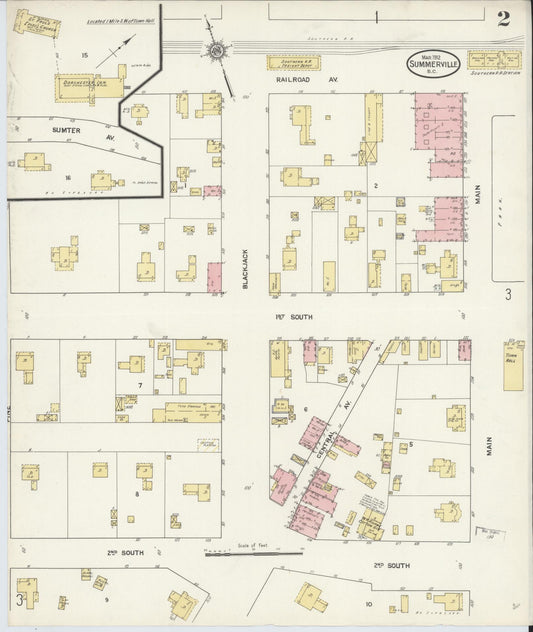 Sanborn Fire Insurance Map from Summerville, Dorchester County, South Carolina (1912), Sheet #0002 - Historic Sanborn Fire Insurance Map Print, vintage old map wall art, antique decor, genealogy gift, South Carolina South Carolina map