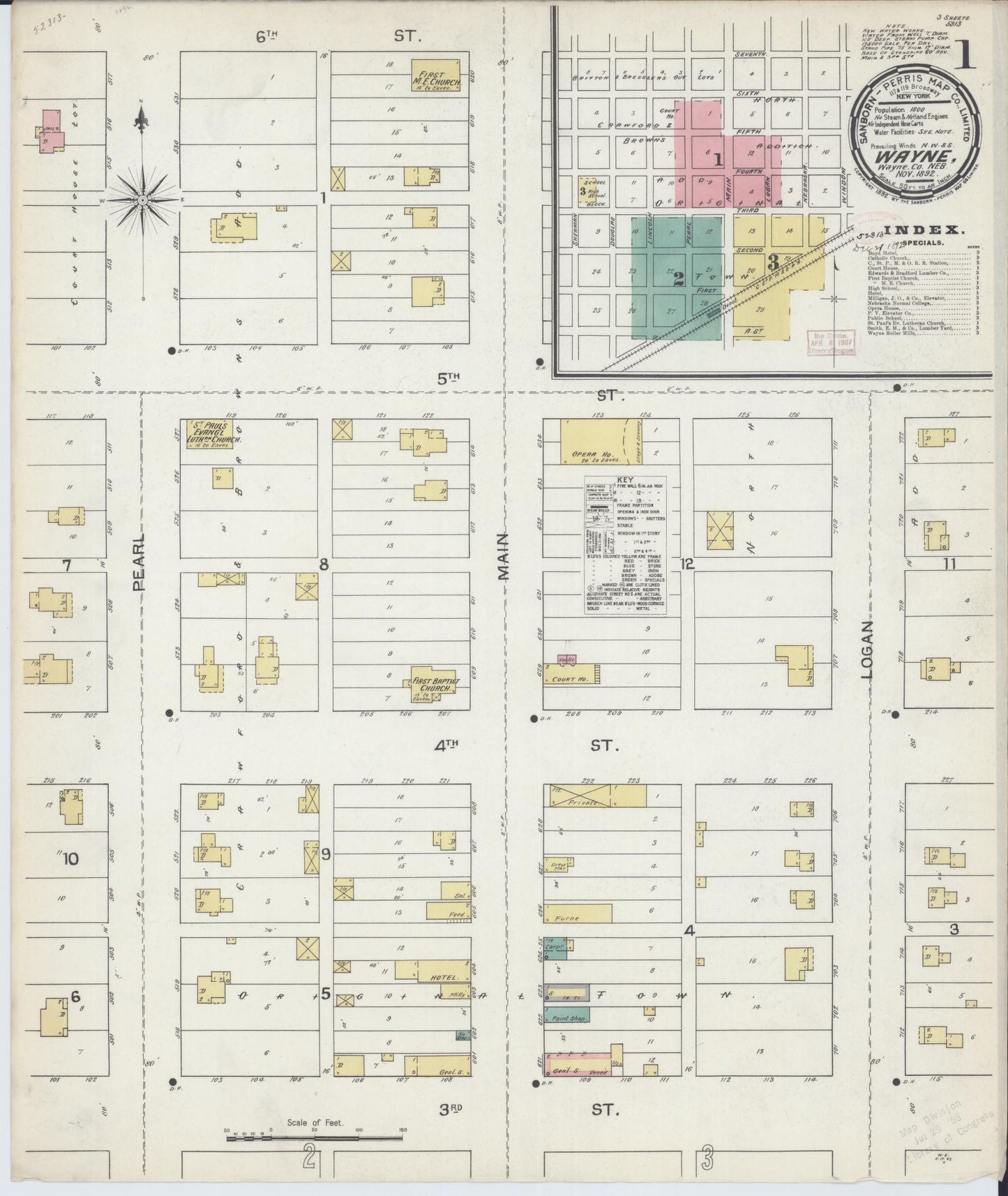 Sanborn Fire Insurance Map from Wayne, Wayne County, Nebraska (1892), Sheet #0001 - Complete Map Set gallery image, historic Sanborn map, vintage wall art, Nebraska Nebraska