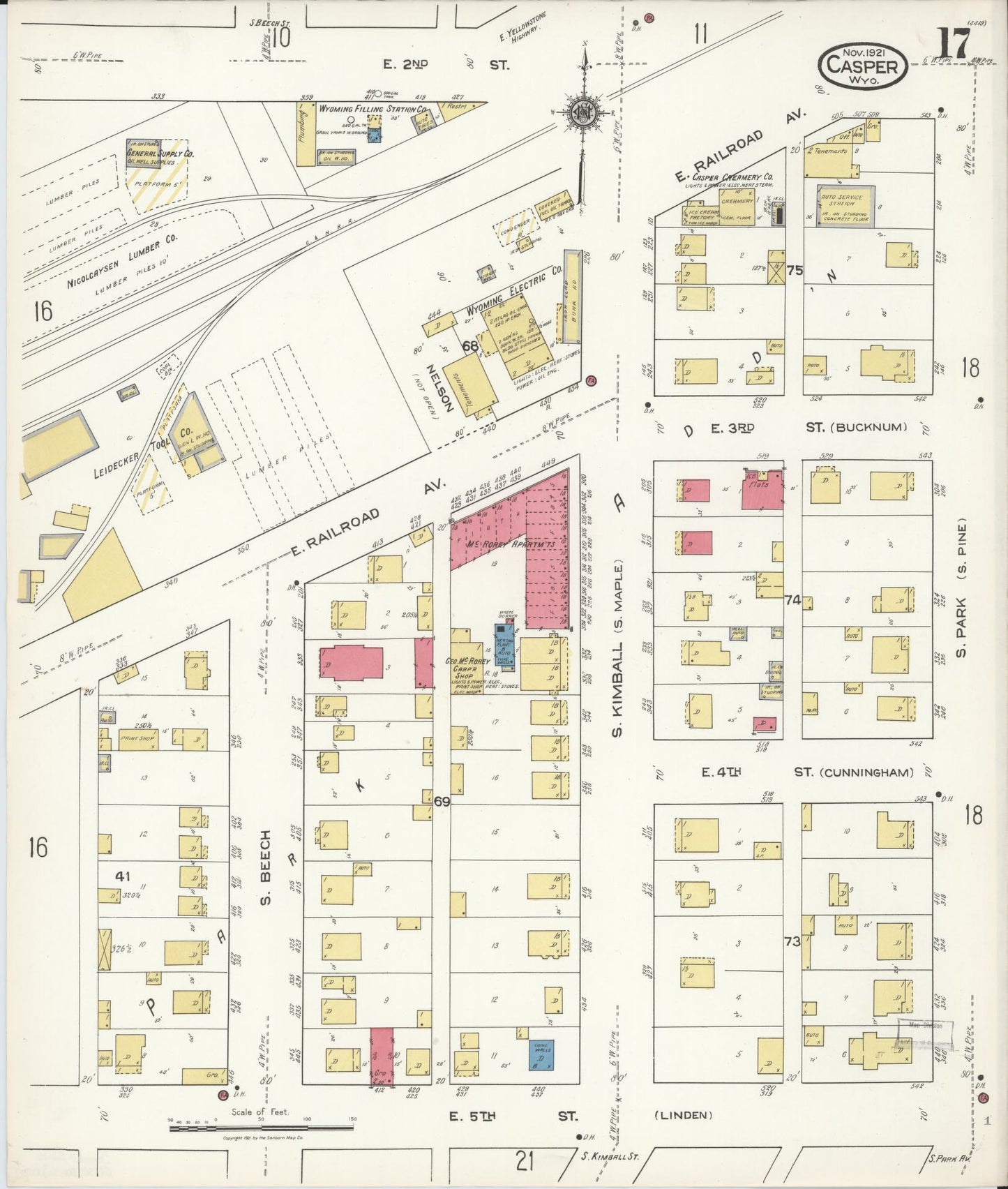 Sanborn Fire Insurance Map from Casper, Natrona County, Wyoming (1921), Sheet #0018 - Complete Map Set gallery image, historic Sanborn map, vintage wall art, Wyoming Wyoming