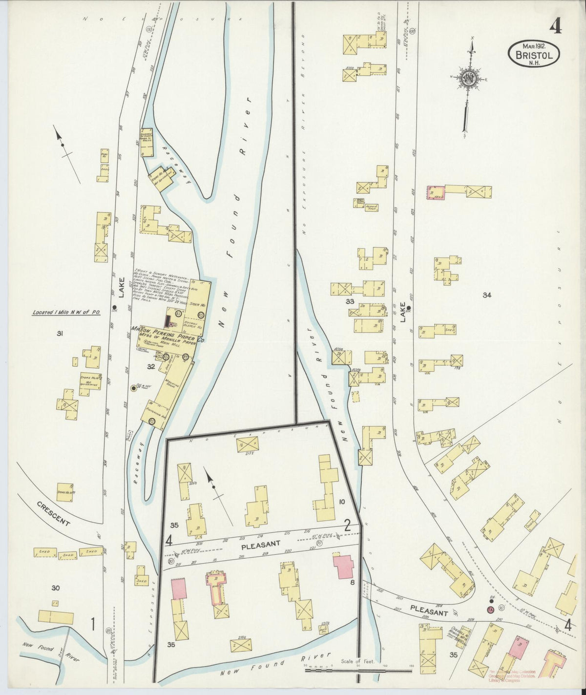 Sanborn Fire Insurance Map from Bristol, Grafton County, New Hampshire (1912), Sheet #0004 - Complete Map Set gallery image, historic Sanborn map, vintage wall art, New Hampshire New Hampshire