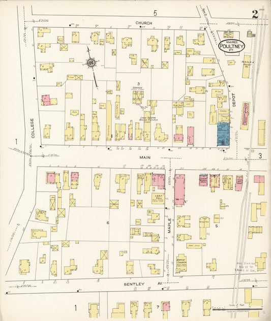 Sanborn Fire Insurance Map from Poultney, Rutland County, Vermont (1922), Sheet #0002 - Historic Sanborn Fire Insurance Map Print, vintage old map wall art, antique decor, genealogy gift, Vermont Vermont map