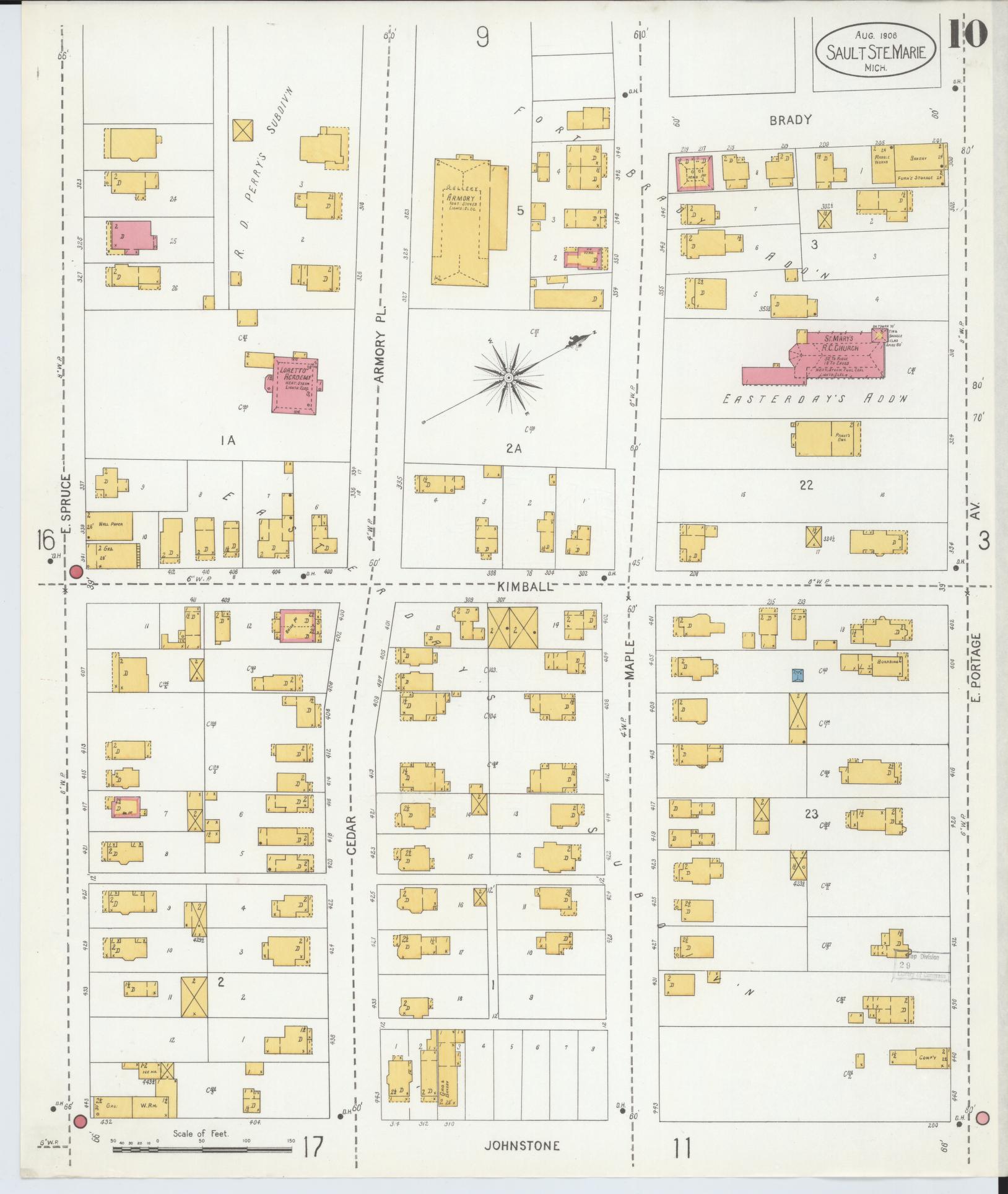 Sanborn Fire Insurance Map from Sault Sainte Marie, Chippewa County, Michigan (1906), Sheet #0010 - Complete Map Set gallery image, historic Sanborn map, vintage wall art, Michigan Michigan