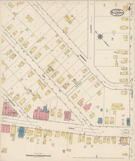 Sanborn Fire Insurance Map from Allegany, Cattaraugus County, New York (1922), Sheet #0004 - Historic Sanborn Fire Insurance Map Print, vintage old map wall art, antique decor, genealogy gift, New York New York map