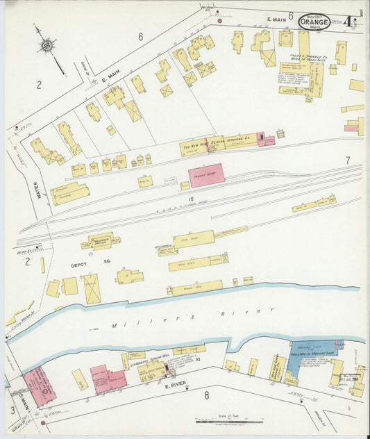 Sanborn Fire Insurance Map from Orange, Franklin County, Massachusetts (1917), Sheet #0004 - Historic Sanborn Fire Insurance Map Print, vintage old map wall art, antique decor, genealogy gift, Massachusetts Massachusetts map