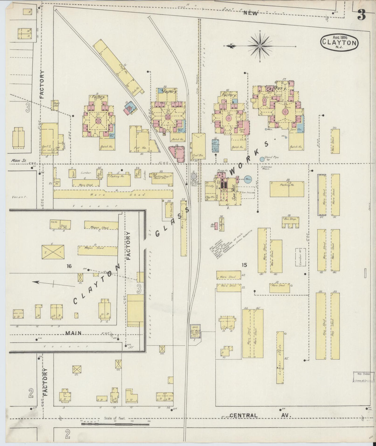 Sanborn Fire Insurance Map from Clayton, Gloucester County, New Jersey (1895), Sheet #0003 - Complete Map Set gallery image, historic Sanborn map, vintage wall art, New Jersey New Jersey