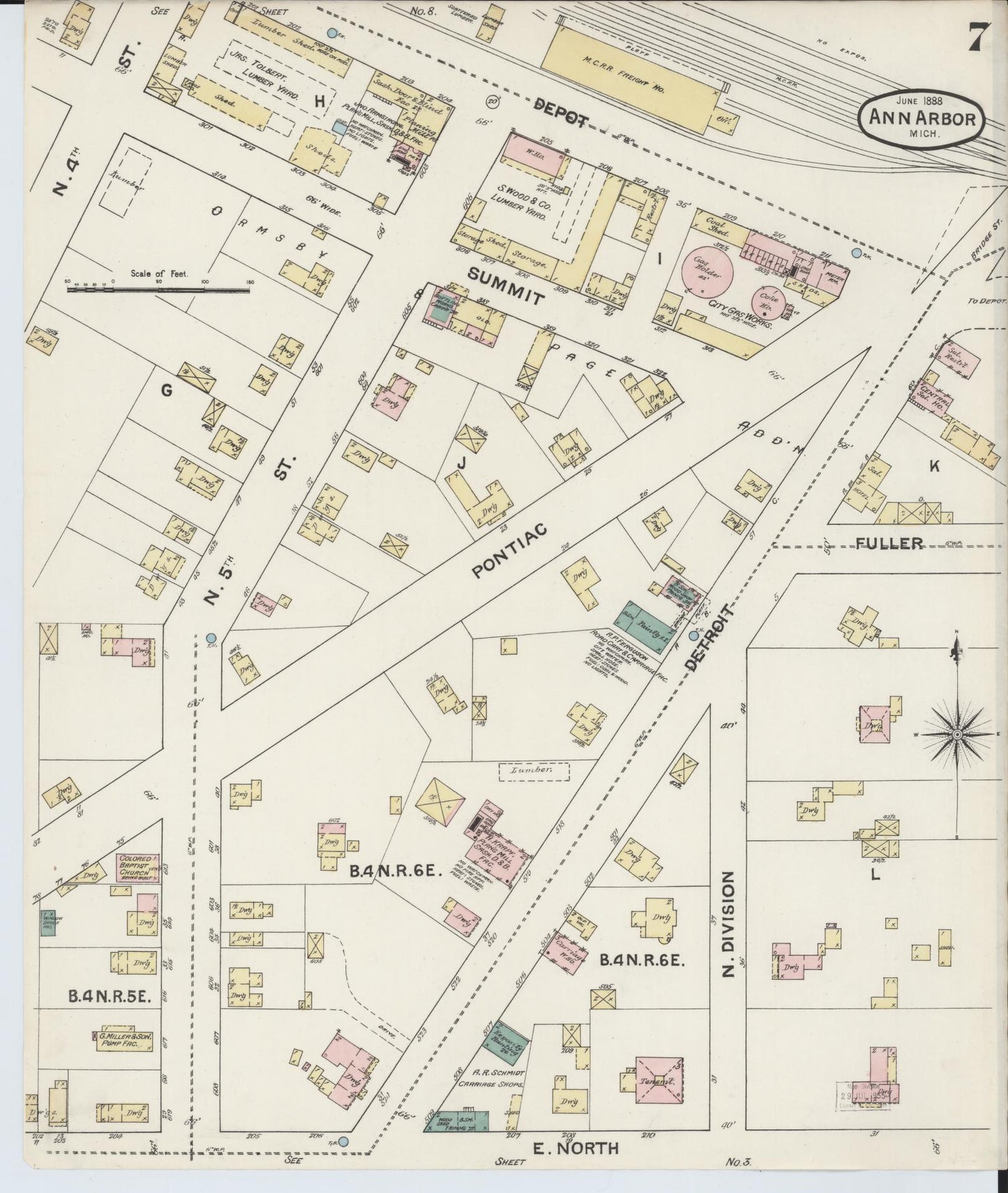 Sanborn Fire Insurance Map from Ann Arbor, Washtenaw County, Michigan (1888), Sheet #0007 - Complete Map Set gallery image, historic Sanborn map, vintage wall art, Michigan Michigan