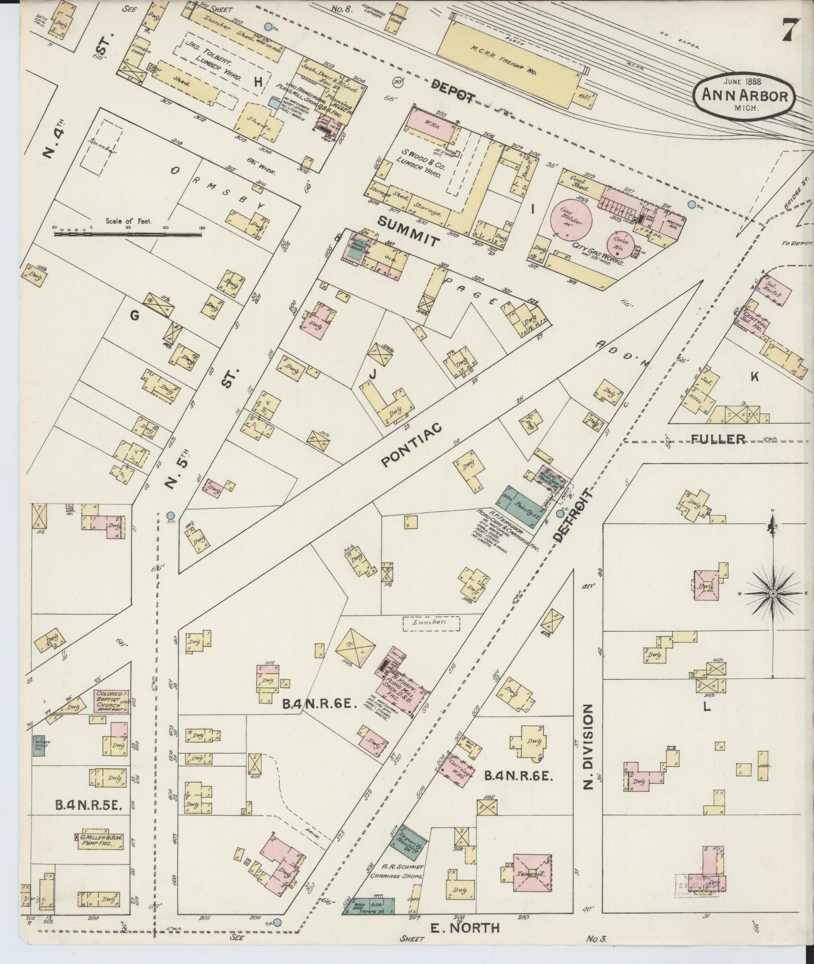 Sanborn Fire Insurance Map from Ann Arbor, Washtenaw County, Michigan (1888), Sheet #0007 - Complete Map Set gallery image, historic Sanborn map, vintage wall art, Michigan Michigan