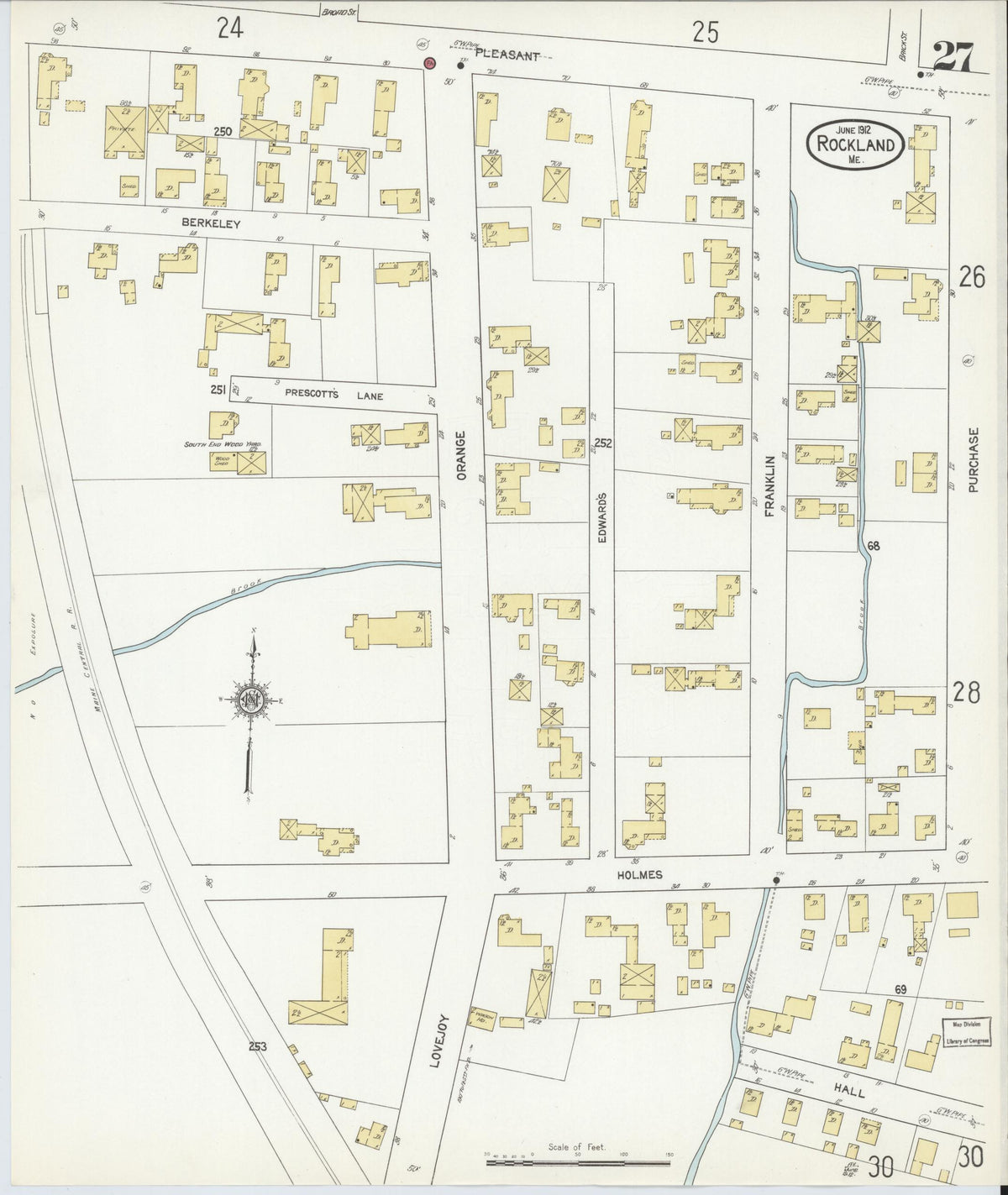 Sanborn Fire Insurance Map from Rockland, Knox County, Maine (1912), Sheet #0027 - Complete Map Set gallery image, historic Sanborn map, vintage wall art, Maine Maine