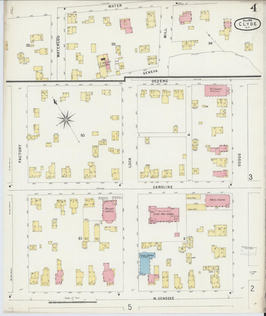 Sanborn Fire Insurance Map from Clyde, Wayne County, New York (1896), Sheet #0004 - Historic Sanborn Fire Insurance Map Print, vintage old map wall art, antique decor, genealogy gift, New York New York map