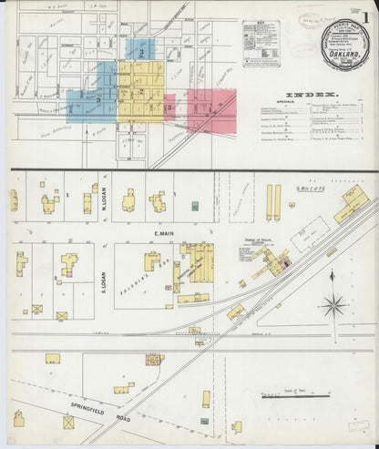 Sanborn Fire Insurance Map from Oakland, Coles County, Illinois (1899), Sheet #0001 - Complete Map Set gallery image, historic Sanborn map, vintage wall art, Illinois Illinois