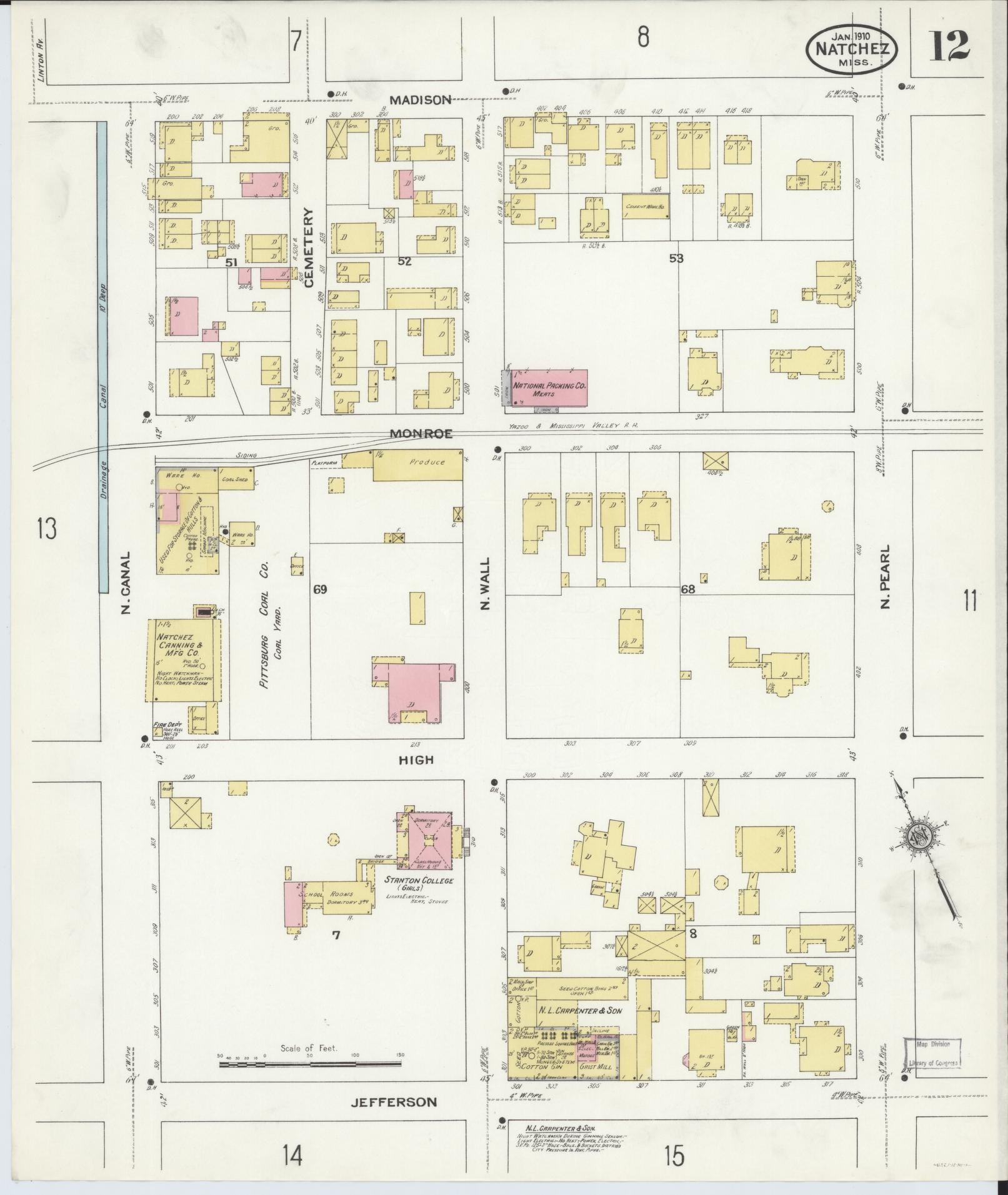 Sanborn Fire Insurance Map from Natchez, Adams County, Mississippi (1910), Sheet #0012 - Complete Map Set gallery image, historic Sanborn map, vintage wall art, Mississippi Mississippi