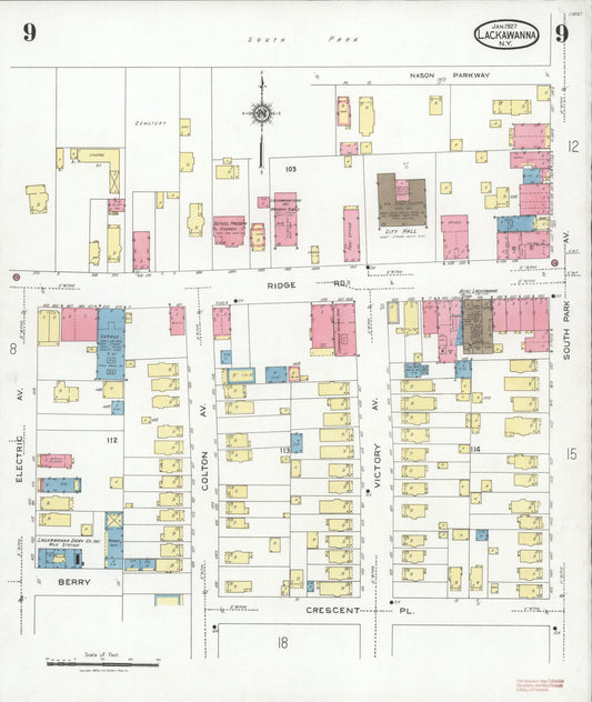 Sanborn Fire Insurance Map from Lackawanna, Erie County, New York (1927), Sheet #0009 - Historic Sanborn Fire Insurance Map Print, vintage old map wall art, antique decor, genealogy gift, New York New York map