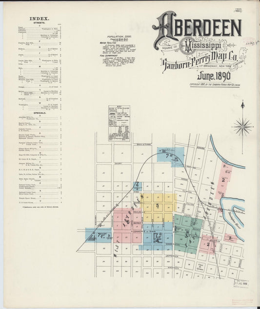 Sanborn Fire Insurance Map from Aberdeen, Monroe County, Mississippi. (1890) – Historic Sanborn Fire Insurance Map Print