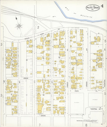 Sanborn Fire Insurance Map from Pacific Grove, Monterey County, California (1905), Sheet #0004 - Complete Map Set gallery image, historic Sanborn map, vintage wall art, California California