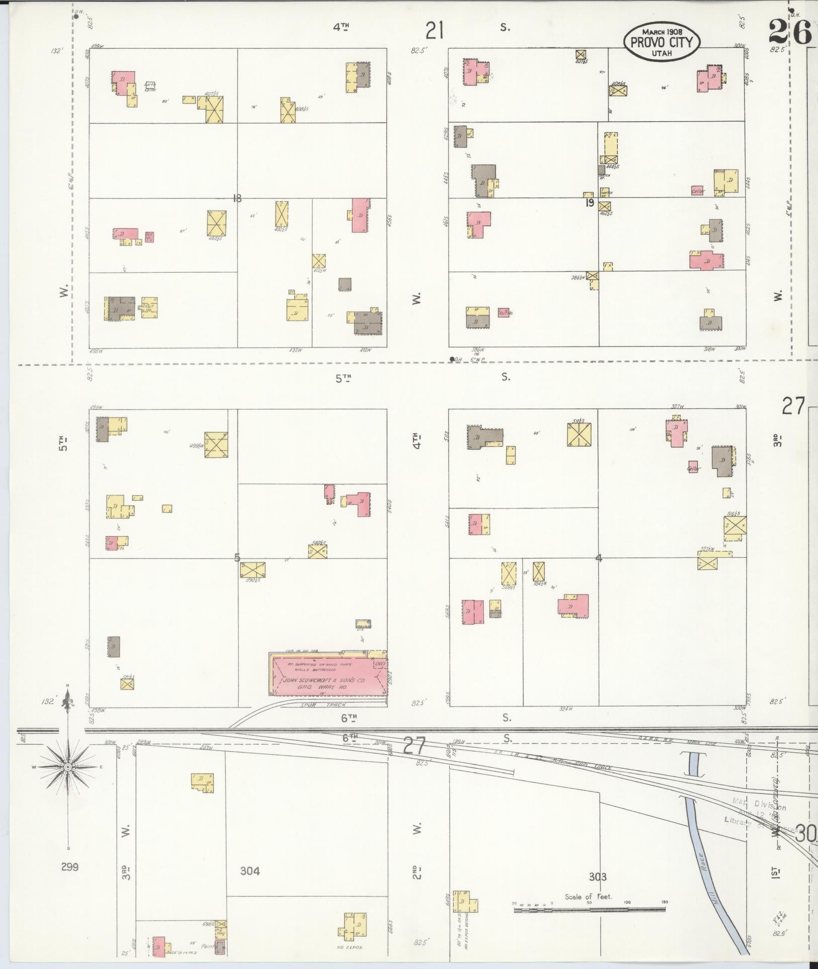 Sanborn Fire Insurance Map from Provo, Utah County, Utah (1908), Sheet #0026 - Complete Map Set gallery image, historic Sanborn map, vintage wall art, Provo Utah