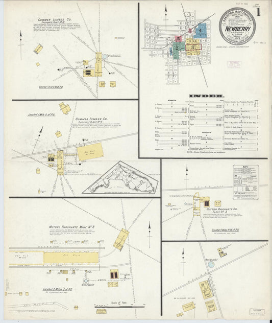 Sanborn Fire Insurance Map from Newberry, Alachua County, Florida (1913), Sheet #0001 - Historic Sanborn Fire Insurance Map Print, vintage old map wall art, antique decor, genealogy gift, Florida Florida map