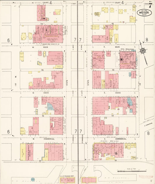 Sanborn Fire Insurance Map from Weiser, Washington County, Idaho (1914), Sheet #0007 - Historic Sanborn Fire Insurance Map Print, vintage old map wall art, antique decor, genealogy gift, Idaho Idaho map