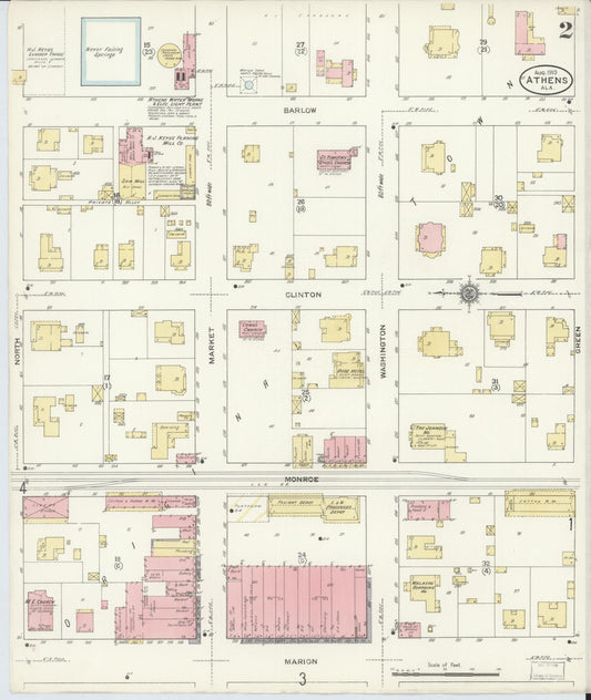 Sanborn Fire Insurance Map from Athens, Limestone County, Alabama (1910), Sheet #0002 - Historic Sanborn Fire Insurance Map Print, vintage old map wall art, antique decor, genealogy gift, Alabama Alabama map