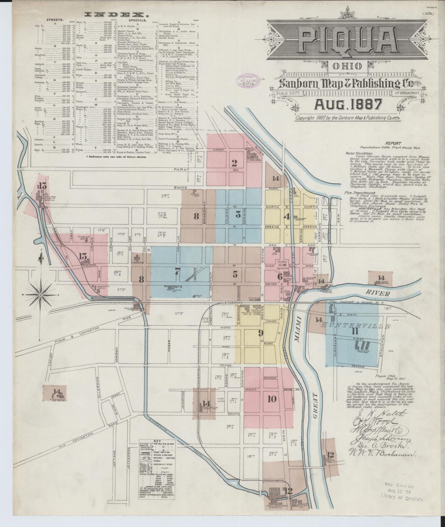 Sanborn Fire Insurance Map from Piqua, Miami County, Ohio (1887), Sheet #0001 - Historic Sanborn Fire Insurance Map Print, vintage old map wall art, antique decor, genealogy gift, Ohio Ohio map