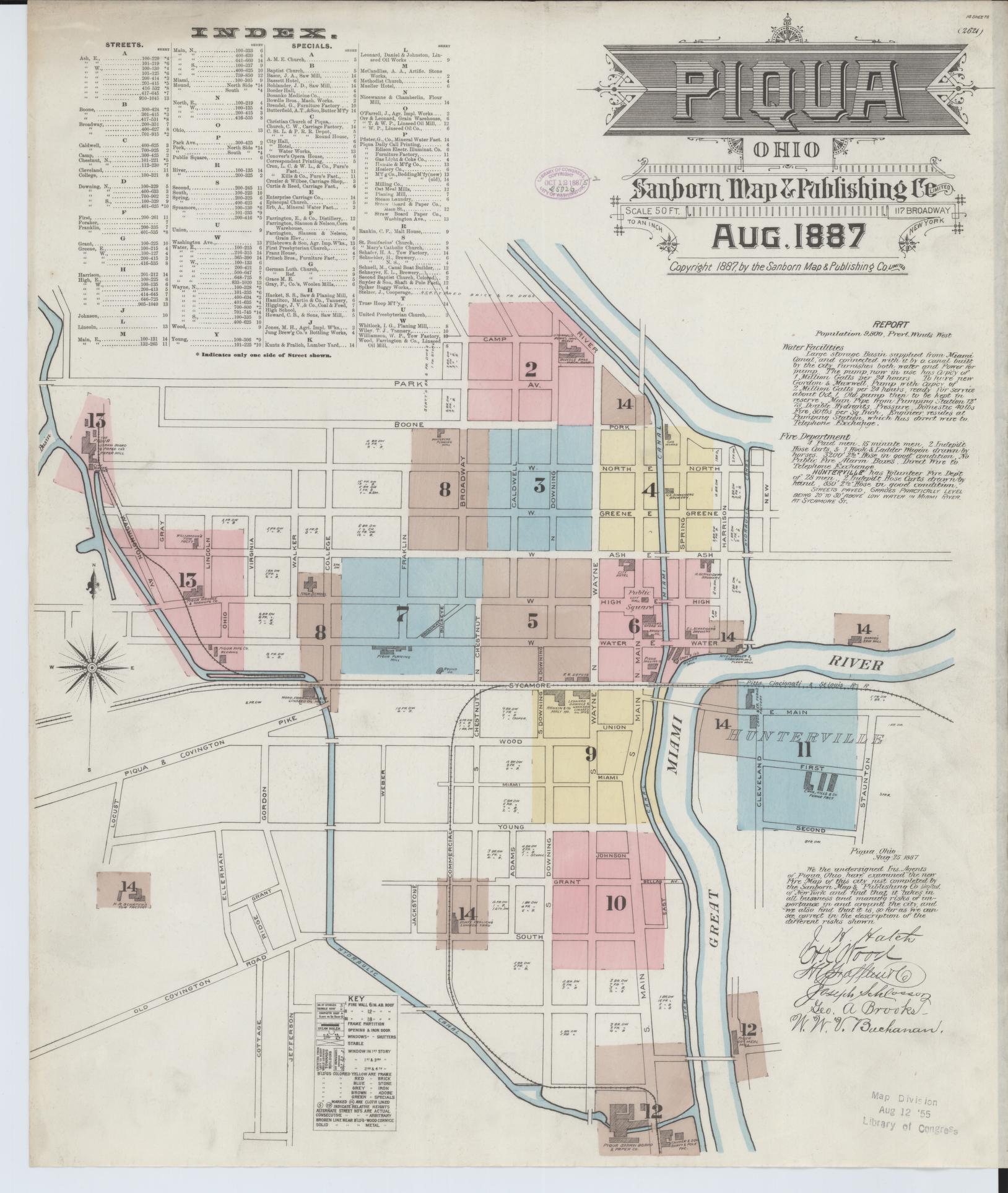 Sanborn Fire Insurance Map from Piqua, Miami County, Ohio (1887), Sheet #0001 - Historic Sanborn Fire Insurance Map Print, vintage old map wall art, antique decor, genealogy gift, Ohio Ohio map