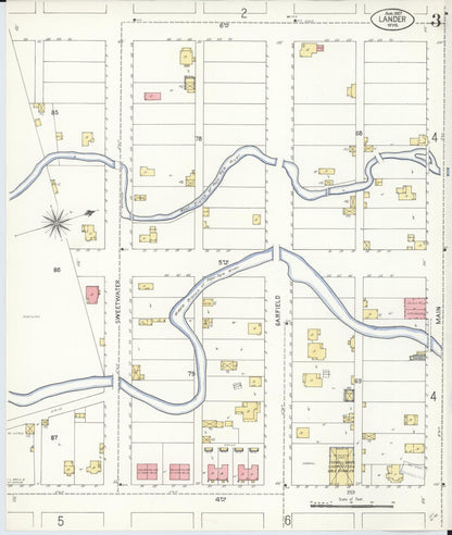 Sanborn Fire Insurance Map from Lander, Fremont County, Wyoming (1907), Sheet #0003 - Complete Map Set gallery image, historic Sanborn map, vintage wall art, Wyoming Wyoming