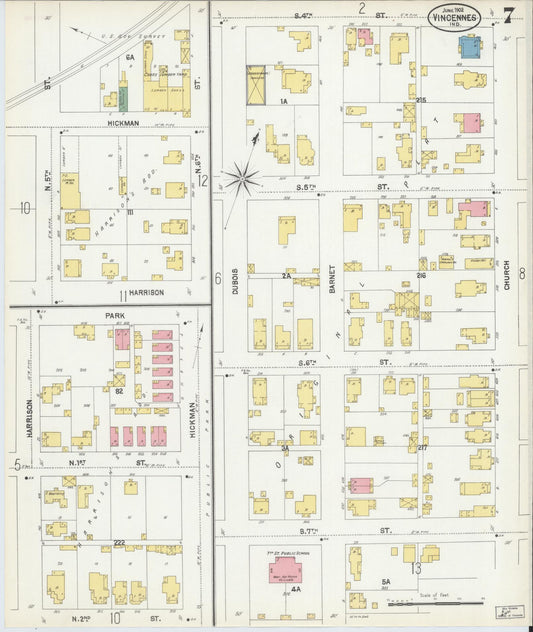 Sanborn Fire Insurance Map from Vincennes, Knox County, Indiana (1902), Sheet #0007 - Historic Sanborn Fire Insurance Map Print, vintage old map wall art, antique decor, genealogy gift, Indiana Indiana map