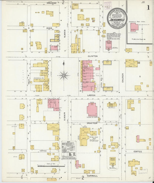 Sanborn Fire Insurance Map from Jacksonville, Calhoun County, Alabama (1905), Sheet #0001 - Historic Sanborn Fire Insurance Map Print, vintage old map wall art, antique decor, genealogy gift, Alabama Alabama map