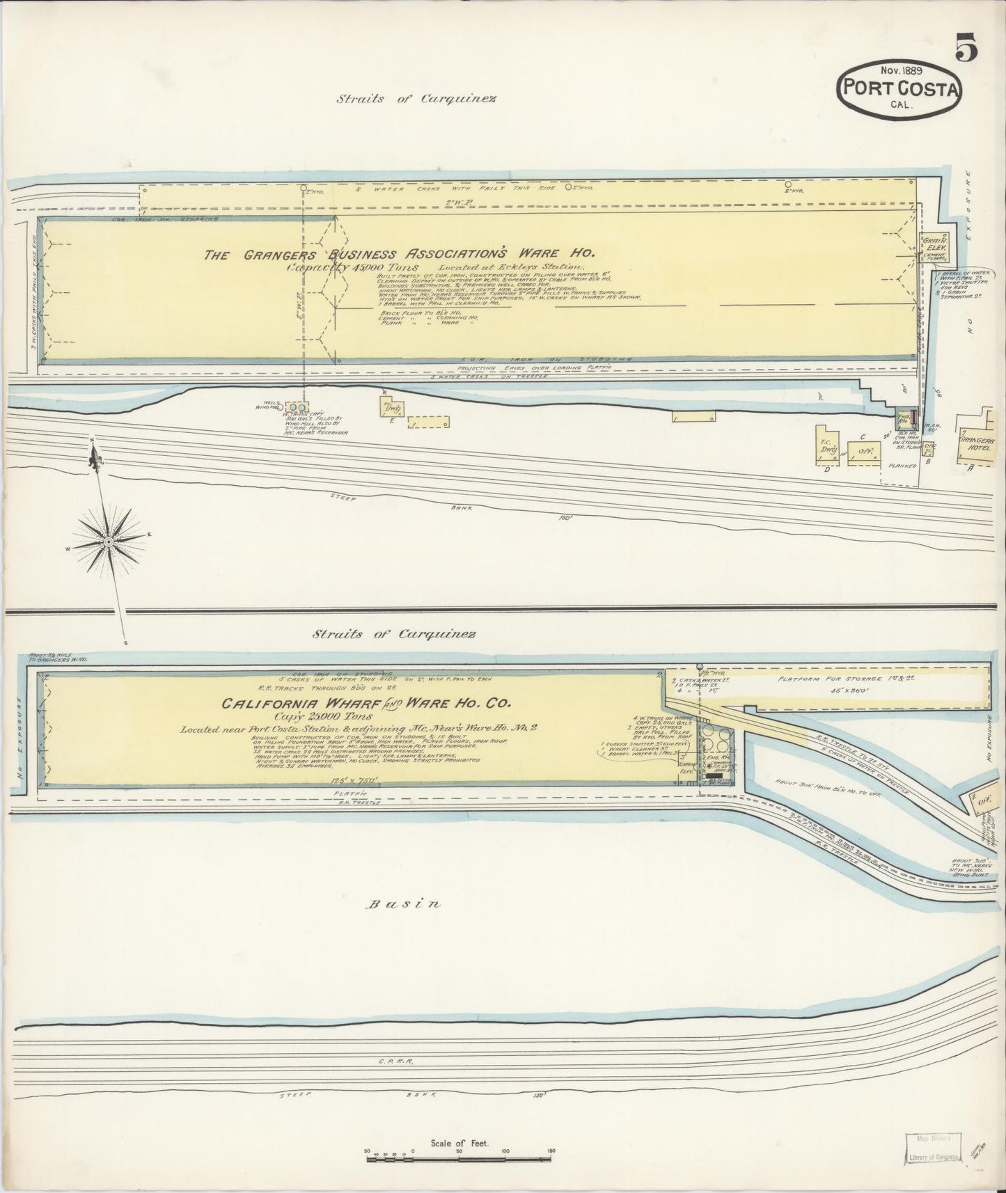 Sanborn Fire Insurance Map from Port Costa, Contra Costa County, California (1889), Sheet #0005 - Complete Map Set gallery image, historic Sanborn map, vintage wall art, California California