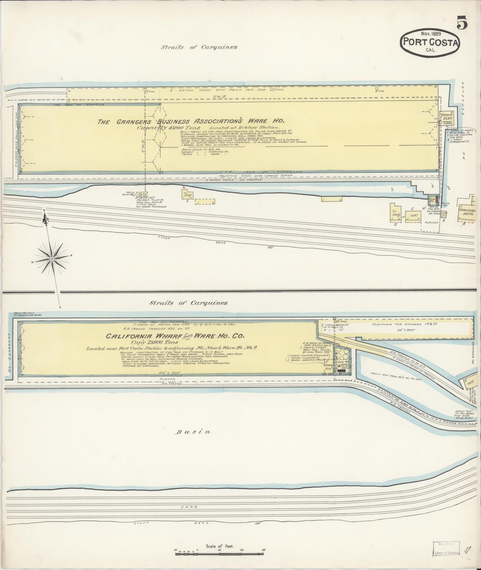 Sanborn Fire Insurance Map from Port Costa, Contra Costa County, California (1889), Sheet #0005 - Complete Map Set gallery image, historic Sanborn map, vintage wall art, California California