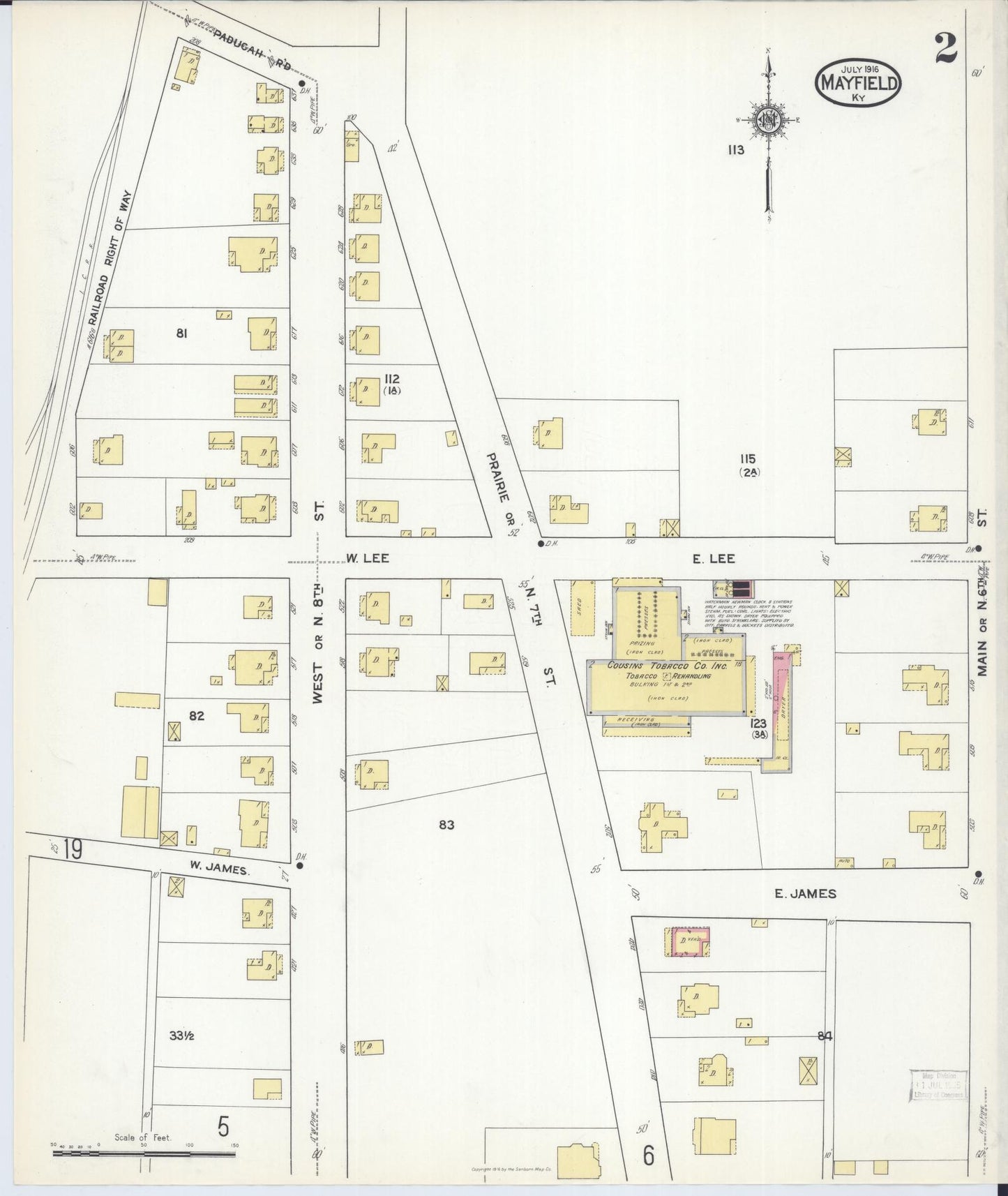 Sanborn Fire Insurance Map from Mayfield, Graves County, Kentucky (1916), Sheet #0002 - Complete Map Set gallery image, historic Sanborn map, vintage wall art, Kentucky Kentucky