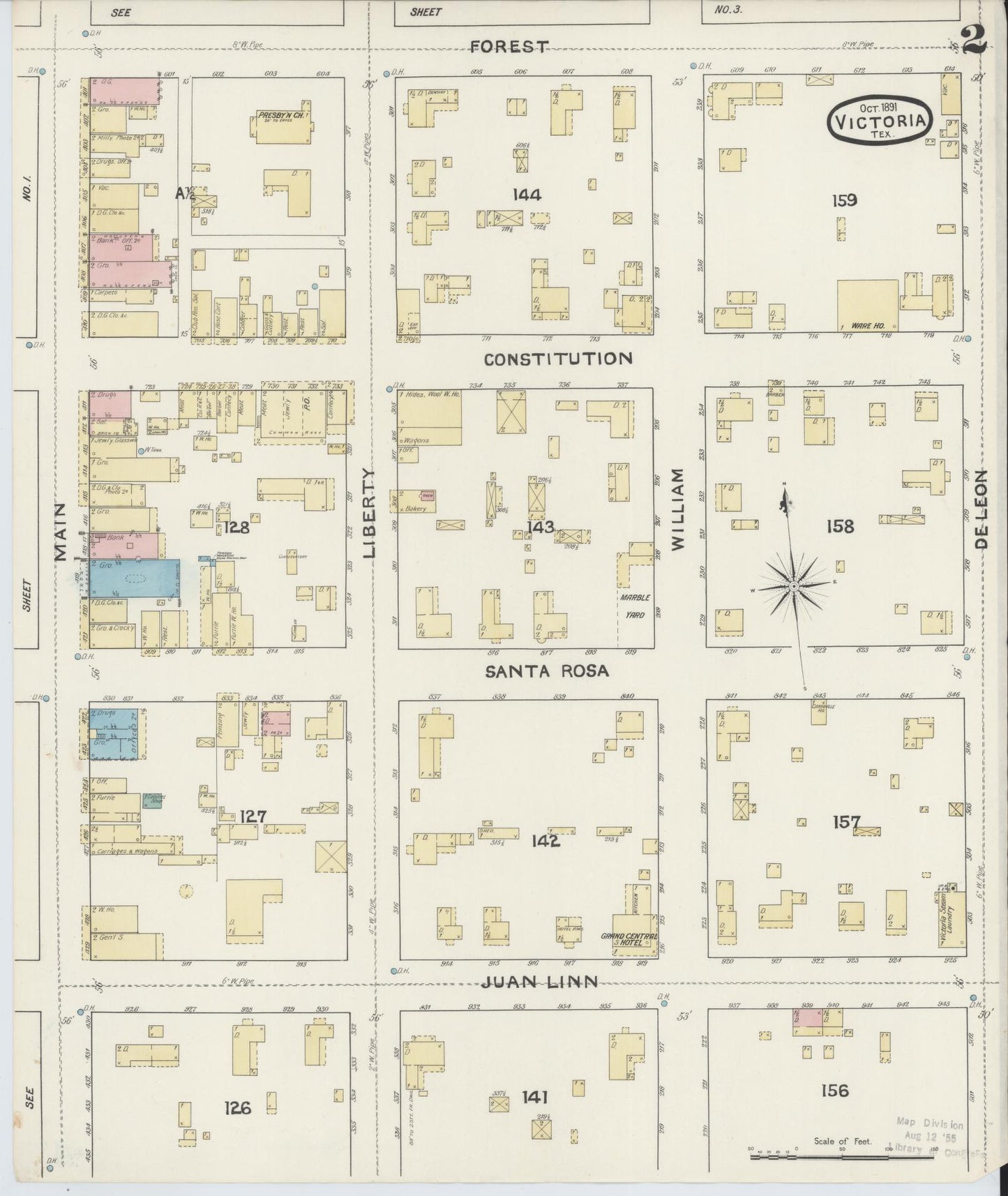 Sanborn Fire Insurance Map from Victoria, Victoria County, Texas (1891), Sheet #0002 - Historic Sanborn Fire Insurance Map Print, vintage old map wall art, antique decor, genealogy gift, Texas Texas map