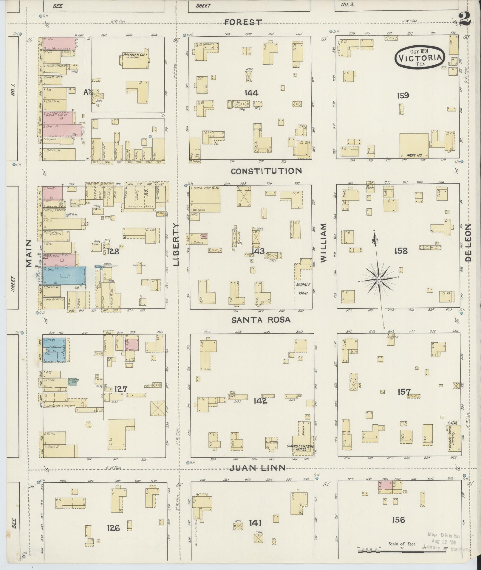 Sanborn Fire Insurance Map from Victoria, Victoria County, Texas (1891), Sheet #0002 - Historic Sanborn Fire Insurance Map Print, vintage old map wall art, antique decor, genealogy gift, Texas Texas map