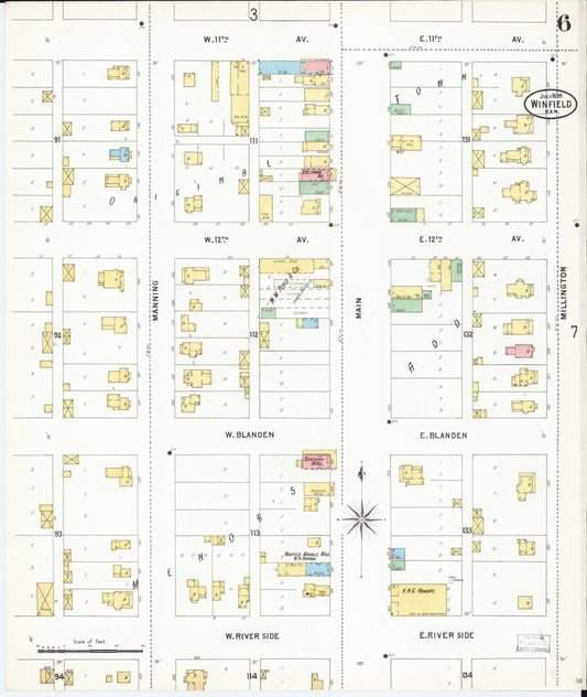 Sanborn Fire Insurance Map from Winfield, Cowley County, Kansas (1899), Sheet #0006 - Historic Sanborn Fire Insurance Map Print, vintage old map wall art, antique decor, genealogy gift, Kansas Kansas map