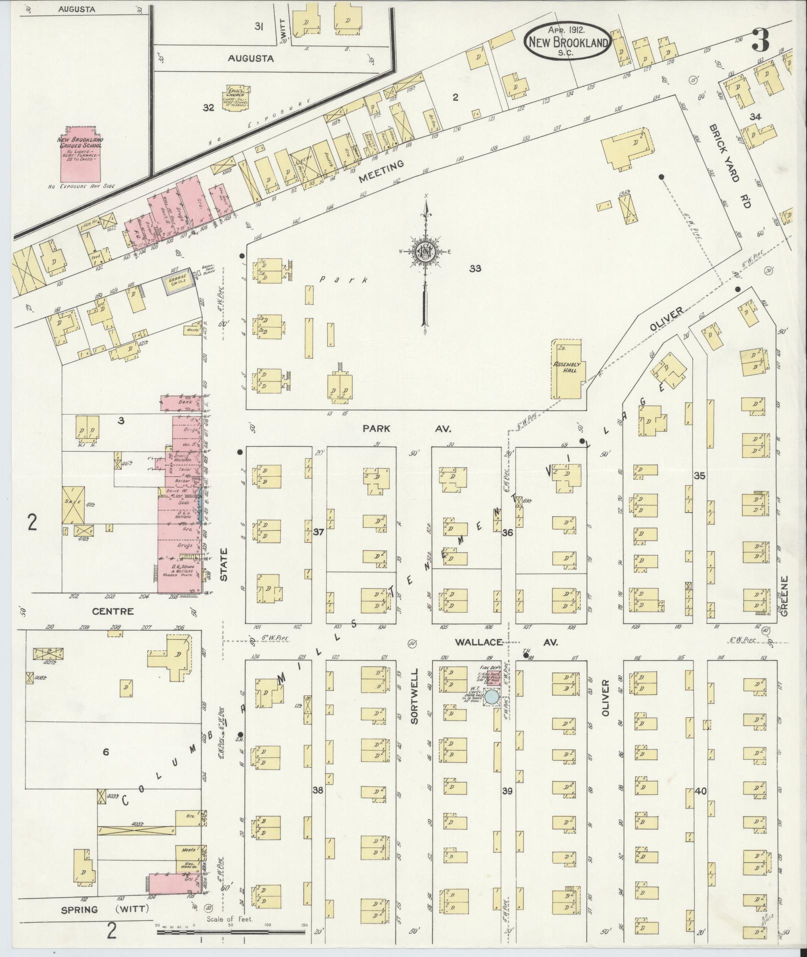 Sanborn Fire Insurance Map from New Brookland, Lexington County, South Carolina (1912), Sheet #0003 - Complete Map Set gallery image, historic Sanborn map, vintage wall art, South Carolina South Carolina