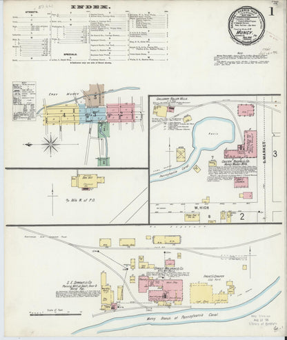 Sanborn Fire Insurance Map from Muncy, Lycoming County, Pennsylvania (1896), Sheet #0001 - Historic Sanborn Fire Insurance Map Print, vintage old map wall art, antique decor, genealogy gift, Pennsylvania Pennsylvania map